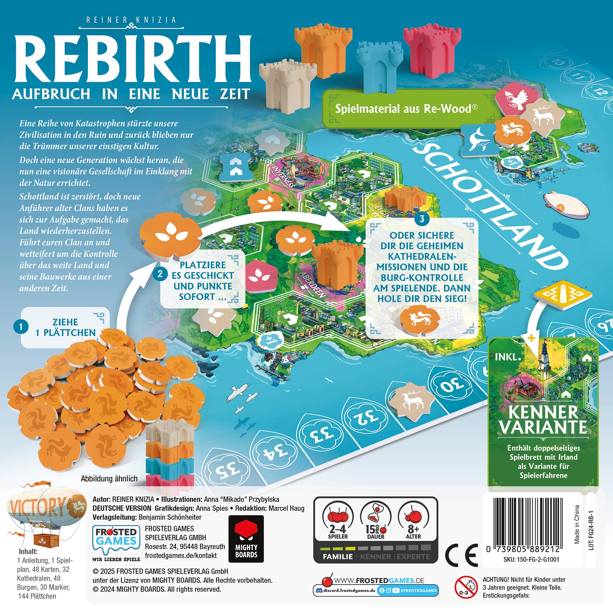 Frosted Games, Rebirth Aufbruch in eine Neue Zeit, DE-Version, Strategisches Kennerspiel für 2-4 Spieler ab 8 Jahren, Einfaches Legespiel mit 15 Minuten Spielzeit pro Spieler