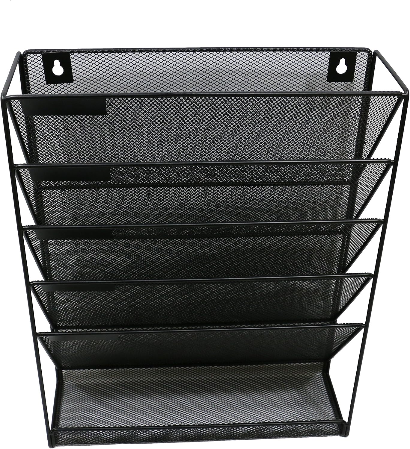 GSM Brands Wall File Mesh Organizer - 5 Pockets - Hanging Letter & Document Holder - Black - for Office and Home