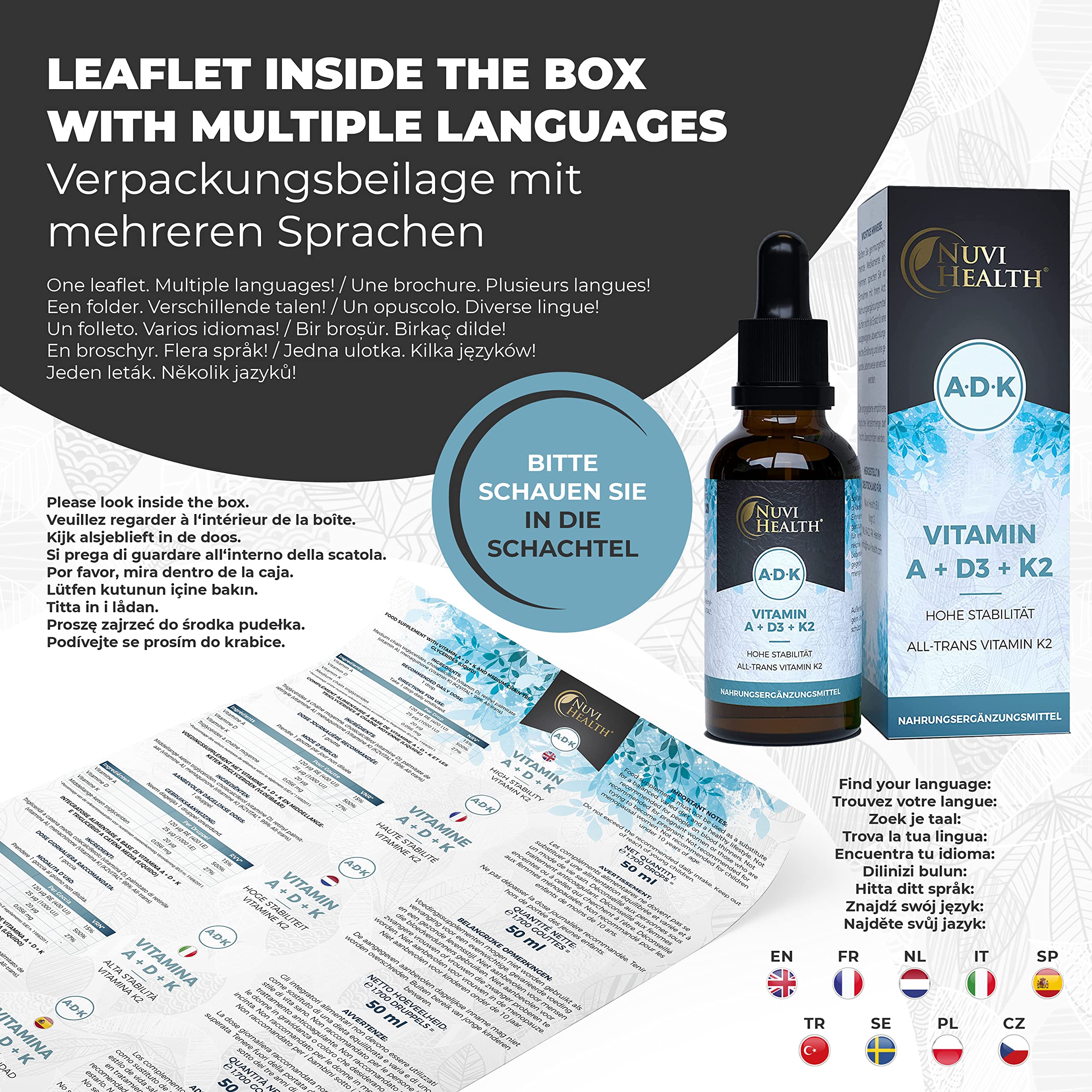 Vitamina A + D3 + K2 Drops - 50 ML - Premium: 99.7+% All-Trans (K2VITAL® by Kappa) + Vitamina D3 + A (Retinolo) altamente biodisponibile - Liquido