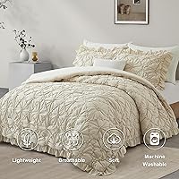 Vista 2 de BEDAZZLED Juegos de Edredón Tamaño Queen, Juego de Ropa de Cama Edredón Beige, 3 Piezas Juegos de Ropa de Cama con Pliegues Pinzados con Edredón