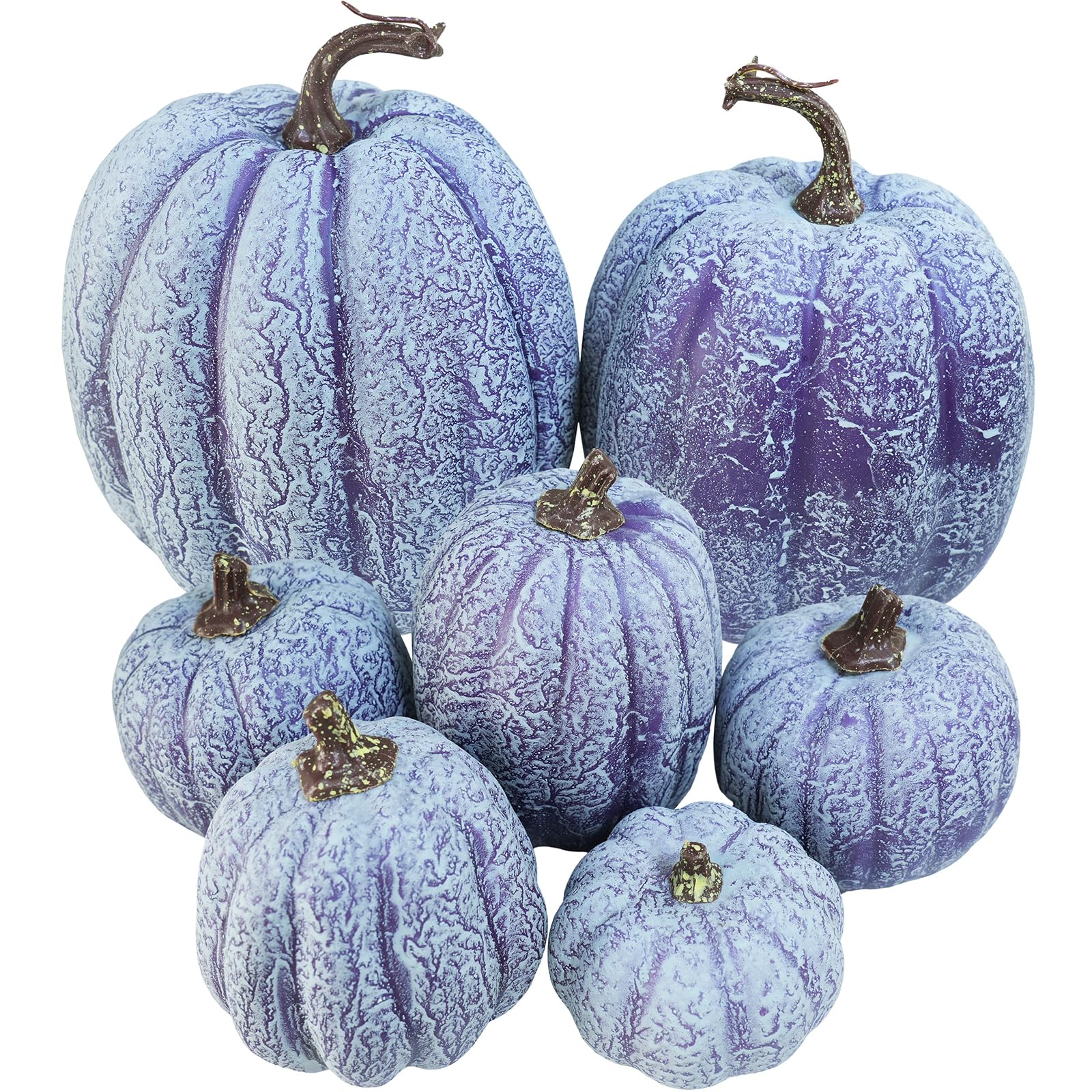 Winlyn 7 Pcs Assorted Sizes Artificial Denim Blue Pumpkins Decorative Fall Faux Foam Pumpkins for Fall Autumn Thanksgiving Holiday Halloween Party Table Centerpiece Shelf Mantel Decoration