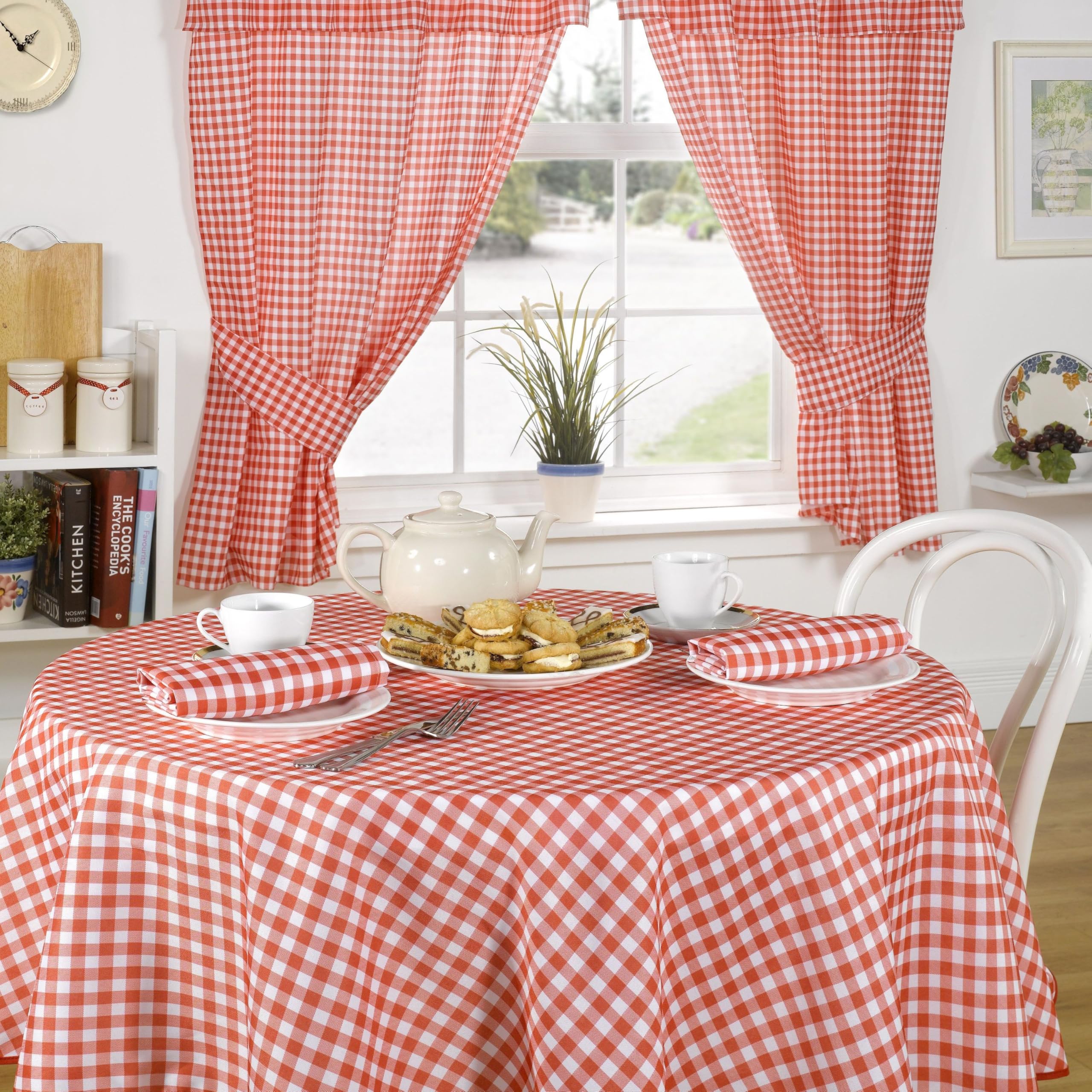 Julian Charles Red Molly Gingham Pencil Pleat Curtains With Pelmet Header - W 117Cm (46") X L 137Cm (54")