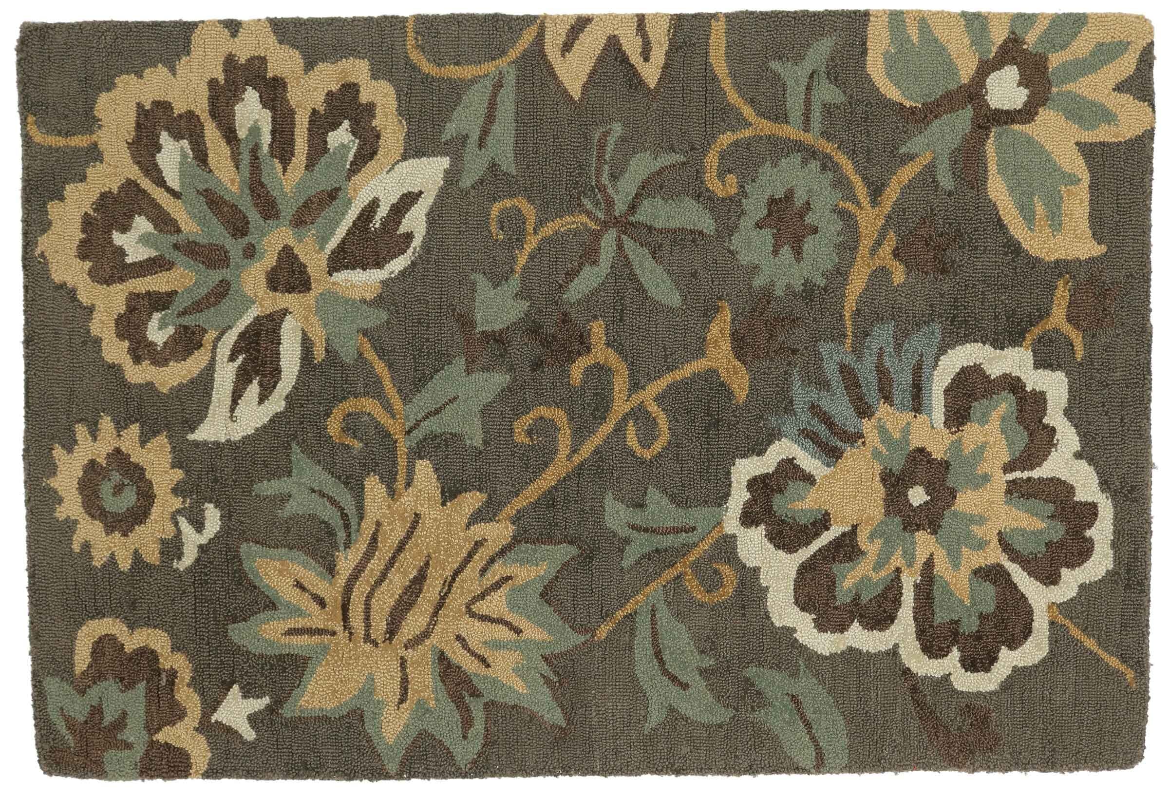 Tapis fait main rectangulaire gris à motif floral 120x180 Flowers