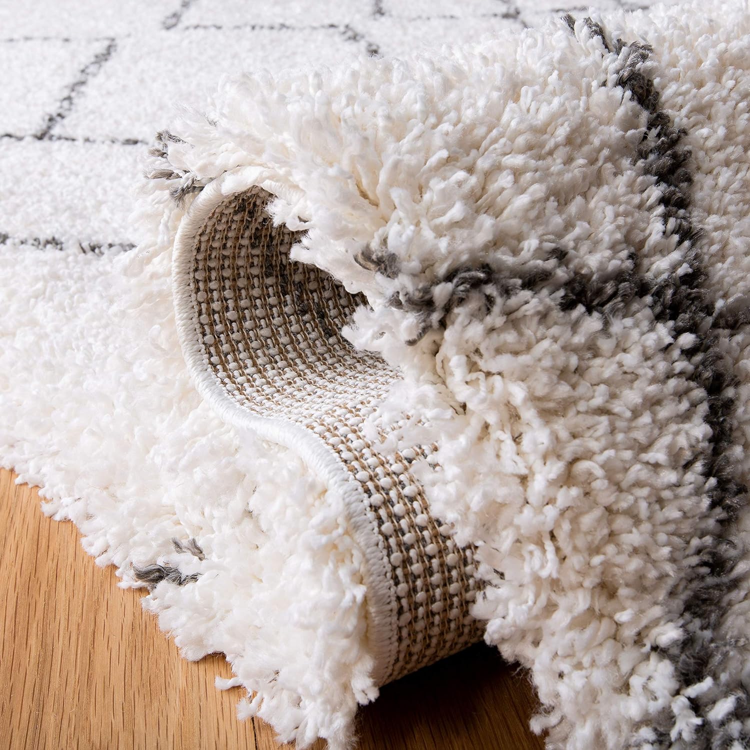 SAFAVIEH Moroccan Fringe Shag Collection Runner Rug - 2'2" x 8', Ivory & Grey, Boho Tribal Design, Non-Shedding & Easy Care, 2-inch Thick Ideal for High Traffic Areas in Living Room, Bedroom (MFG316A)