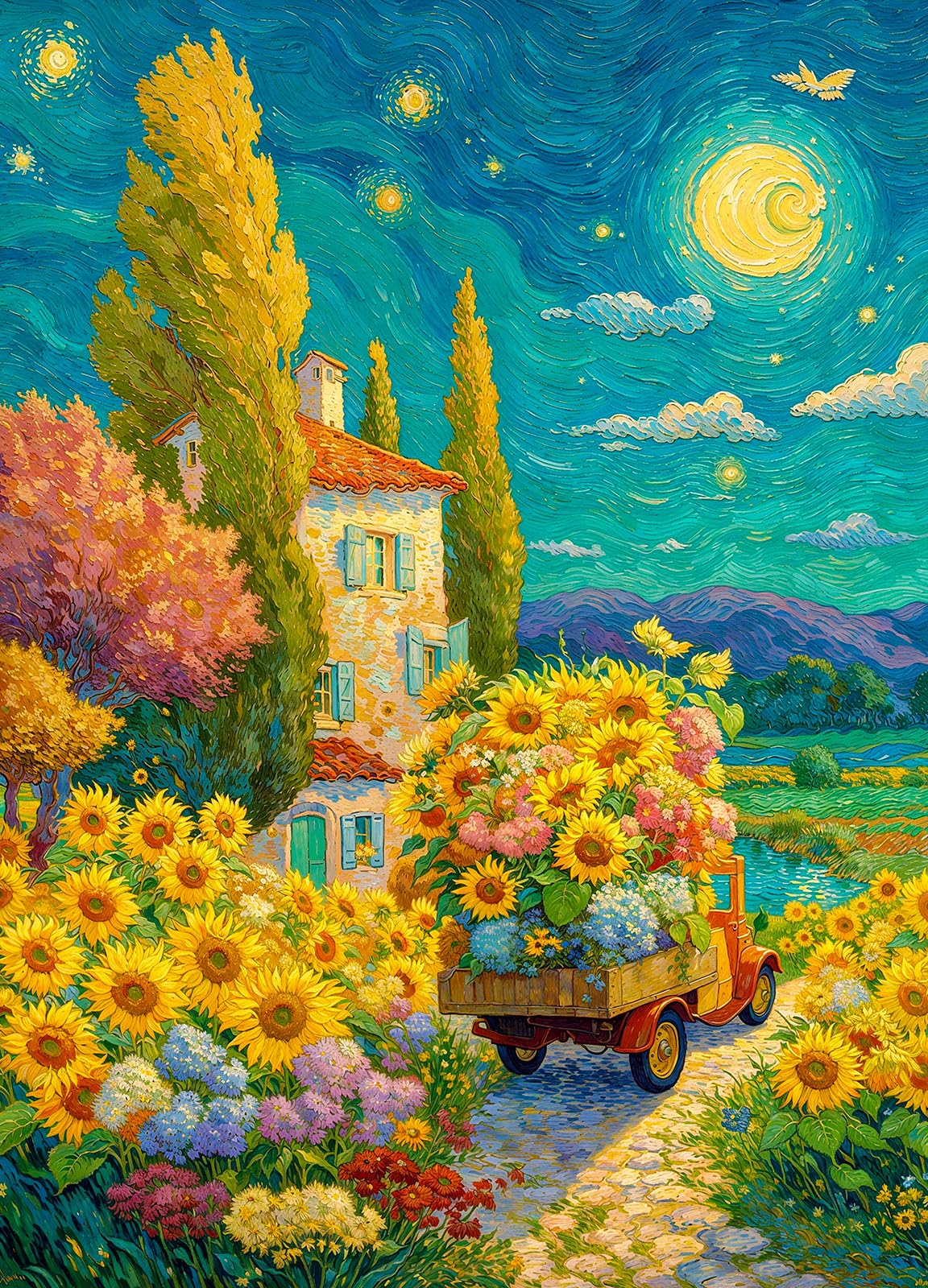 Sunflowers 500 Piece Jigsaw Puzzles for Adults Whimsical Countryside Scene Jigsaws for Adults 500 Pieces Puzzle โ image 1