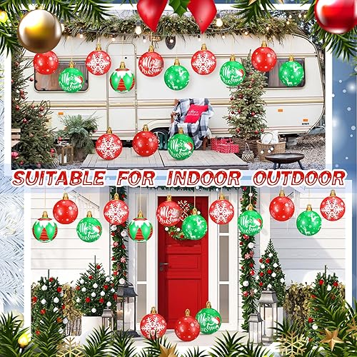 Miniatura 5 de Jetec 12 bolas inflables de Navidad para decoración al aire libre, 9 pulgadas, bolas de Navidad rojas y verdes, grandes para decoración de Navidad,