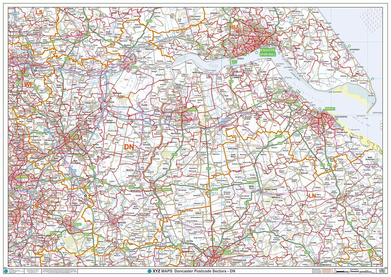 Doncaster - DN - Postcode Wall Map - Plastic Coated