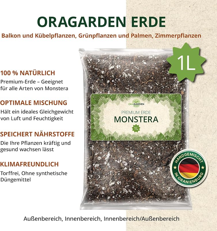 ORAGARDEN Monstera Talaj 1L - Beltéri Növények és Kertészeti Föld 5 Komponensű Potting Soil