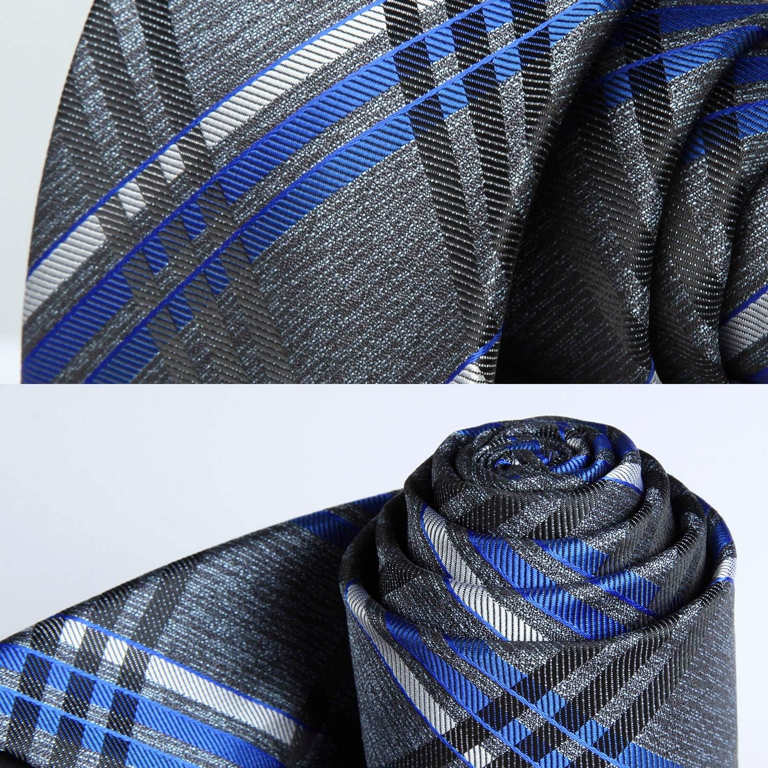 HISDERN Ties for Men Plaid Checkered Tie with Pocket Square Woven Business Formal Necktie Handkerchief Set Wedding Party - Image 5