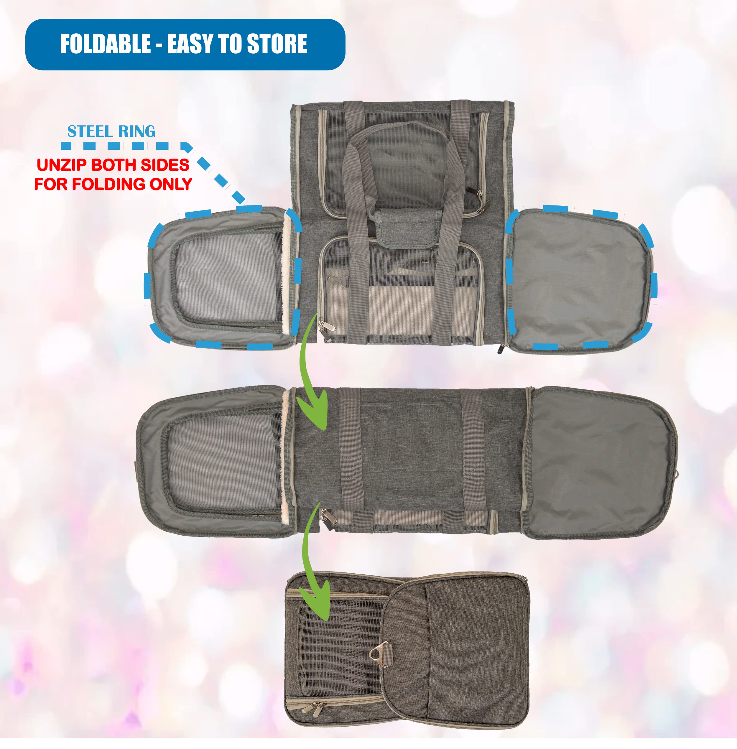 Lioneon Transportador para mascotas, perros, gatos y cachorros para perros pequeños, medianos y grandes, 15 libras, tamaño grande, plegable, con lados suaves, con alfombrilla acogedora extraíble y