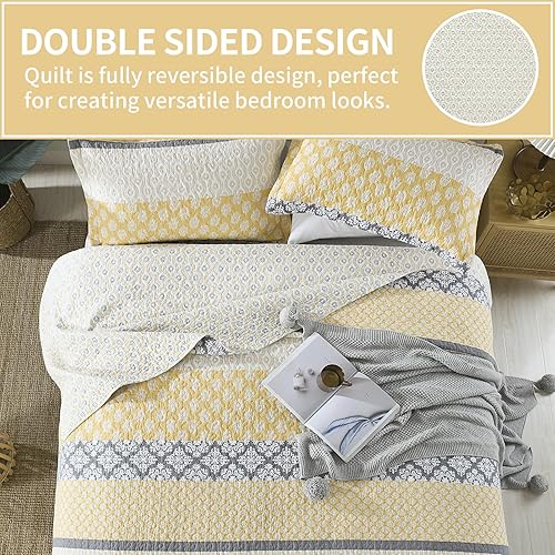 Vista 37 de KALOOLA Colchas florales tamaño Queen – 100% algodón, suave, ligero, juego de ropa de cama acolchado de 3 piezas, colcha de patrón botánico