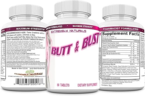 Miniatura 4 de Píldoras naturales de aumento y ampliación de senos y glúteos, 60 tabletas (doble potencia, 2640 mg).