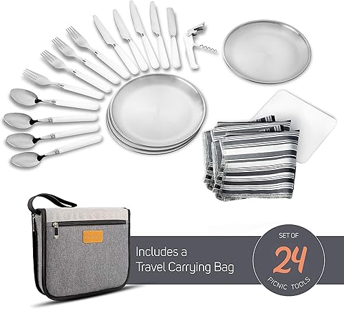 Miniatura 2 de Wealers Juego de utensilios de cocina de campamento, organizador de cubiertos de acero inoxidable de 24 piezas con estuche, utensilios de cocina