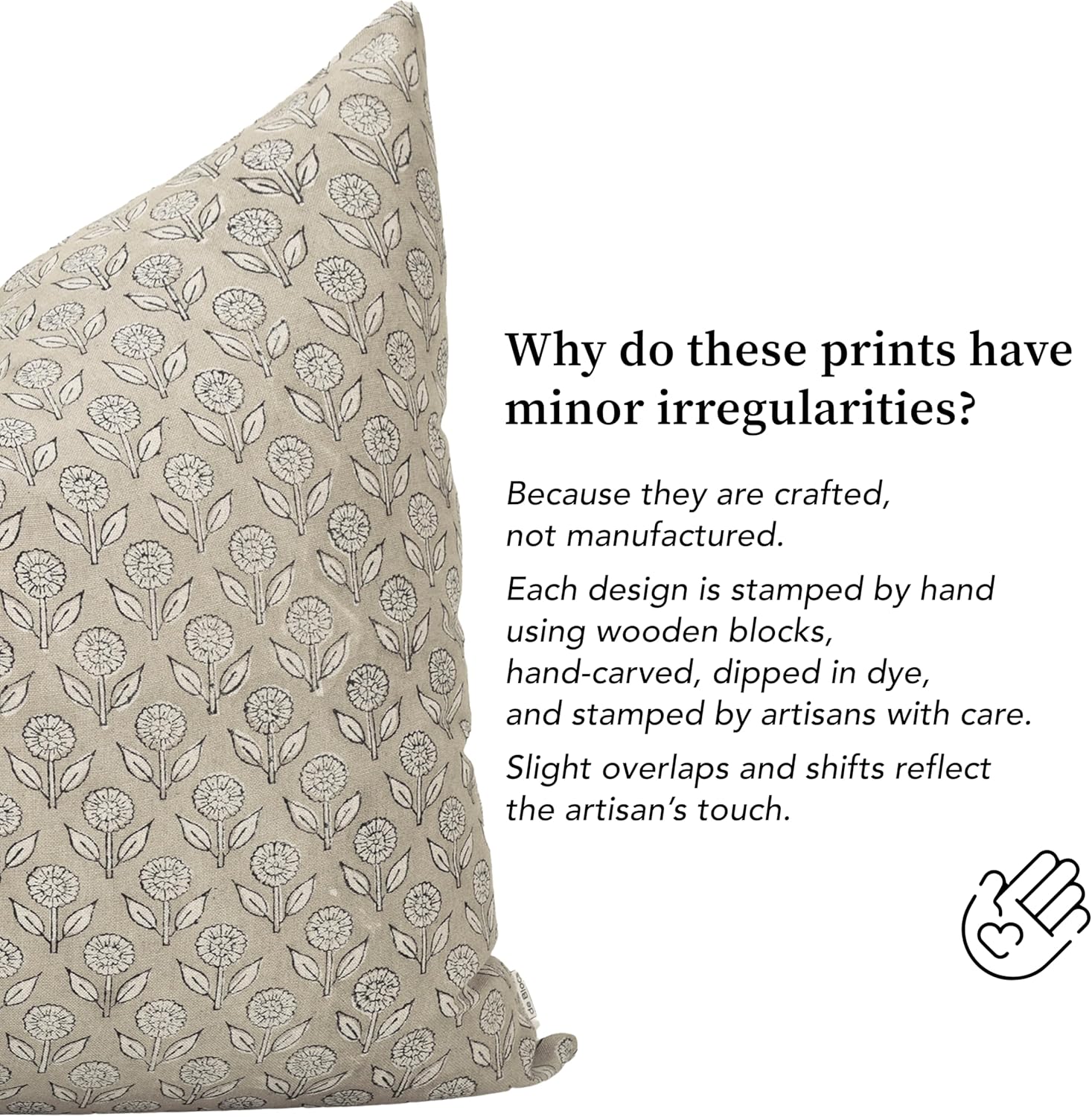 Hand-Block Printed, Artisan-Made Neutral Accent Throw Pillow Covers- 100% Cotton Cushion for Sofa, Bed, Chair, Home Decor, Boho, Indoor - Adeline (Muslin Beige, 20" x 20")