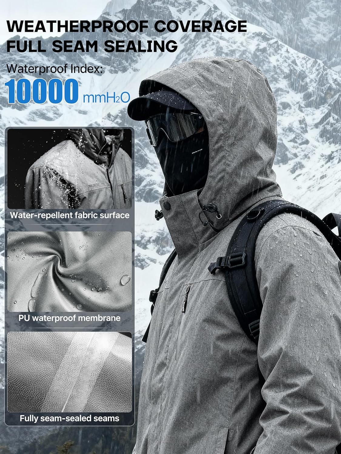 FREE SOLDIER Men's Waterproof Ski Snow Jacket Fleece Lined Warm Winter Rain Jacket with Hood Fully Taped Seams - Image 4