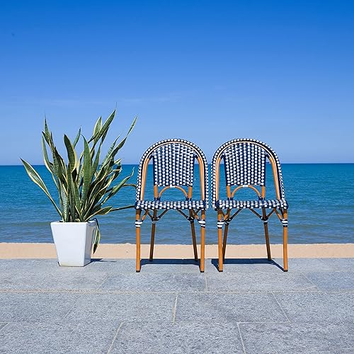 Safavieh PAT7530E-SET2 Outdoor Collection California NavyWhite - Juego de 2 sillas laterales de 18 pulgadas (totalmente montadas)