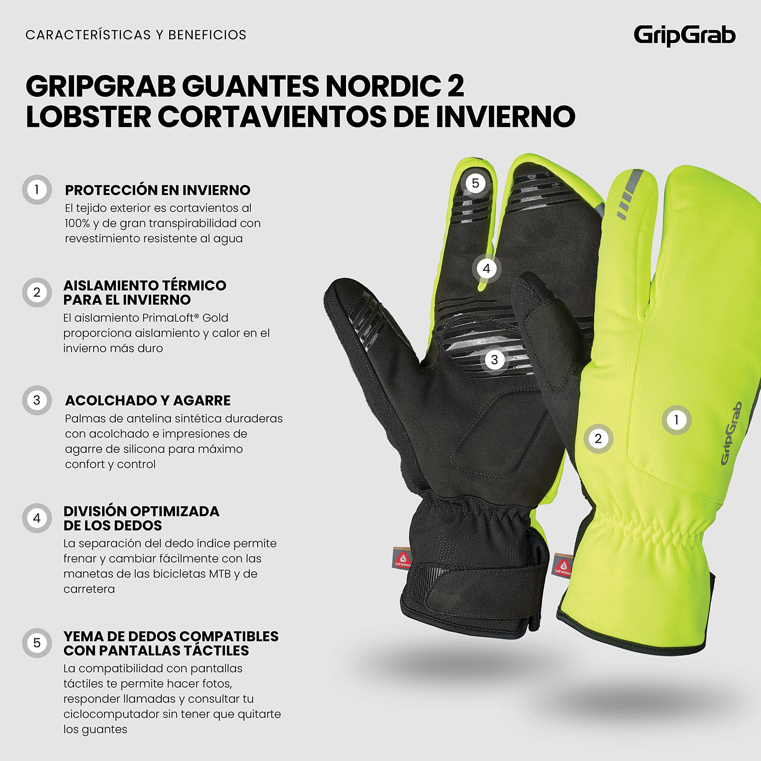 GripGrab Guantes de Ciclismo Nordic 2 de Invierno Térmicos Cortavientos Impermeables Manoplas Bicicleta Acolchadas 3 Dedos, Unisex Adulto