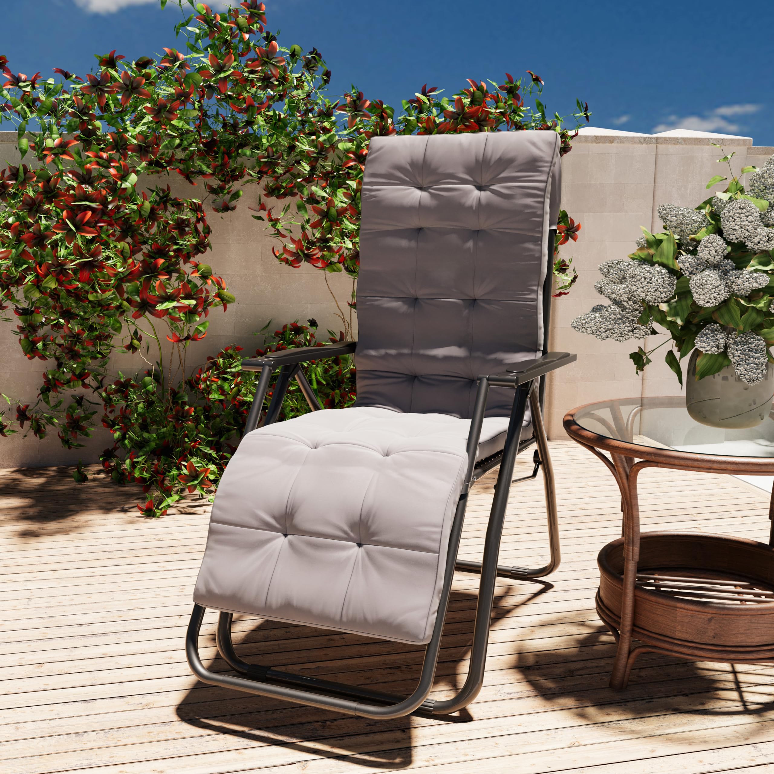 Poltrona Sedia Sdraio Relax Reclinabile Gravità 0 Con Cuscino Trapuntato Imbottito Design Ergonomico Richiudibile Salvaspazio In Acciaio Tubolare Doppio Spessore Portata Max 120 Kg (Bianco)