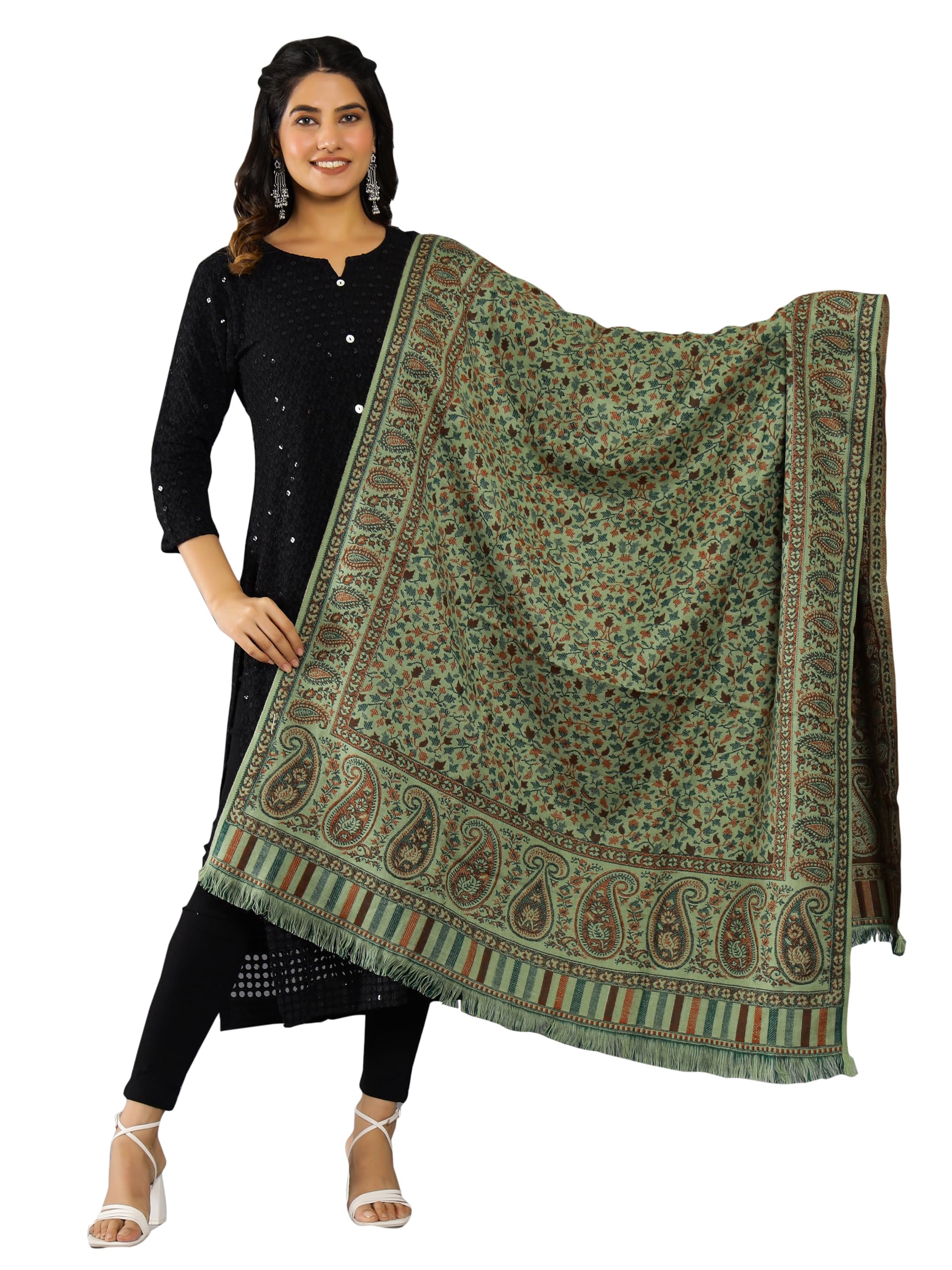 Ravaiyaa - Attitude is everything Beautiful Kashmiri Jamawar Paisley & Floral Shawl, Women's Winter Wool Shawl, Soft and Warm Wrap (Green)-picture-50