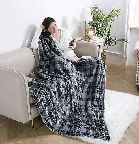 Miniatura 8 de ELLE HOME Manta de felpa Sherpa  Manta de franela reversible, suave y sedosa, suave y acogedora, para cama y sofá, manta de gran tamaño de 50 x 70