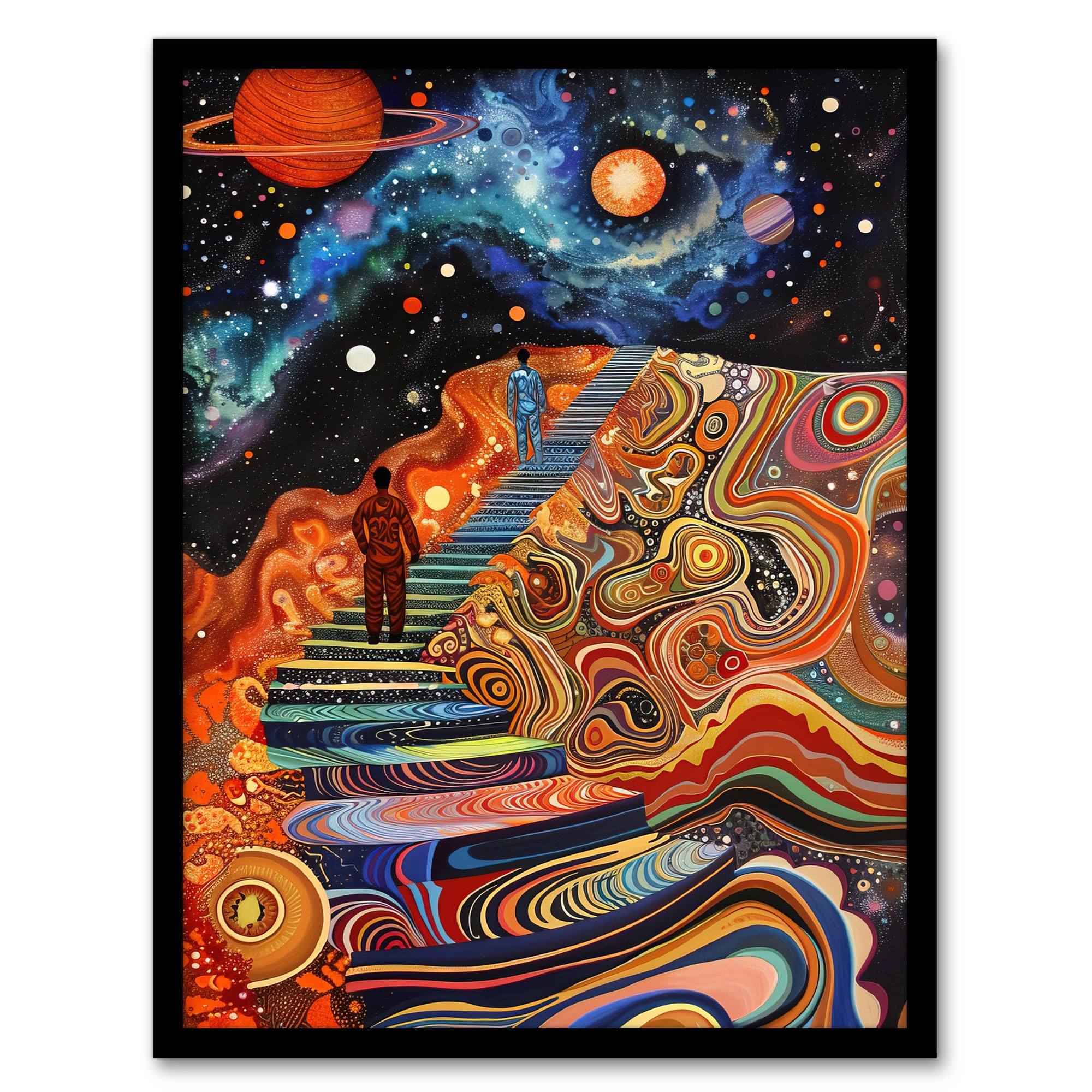 Artery8 Psychedelic Stairway to Heaven Trippy Space Living Room Artwork Framed Wall Art Print 18X24 Inch