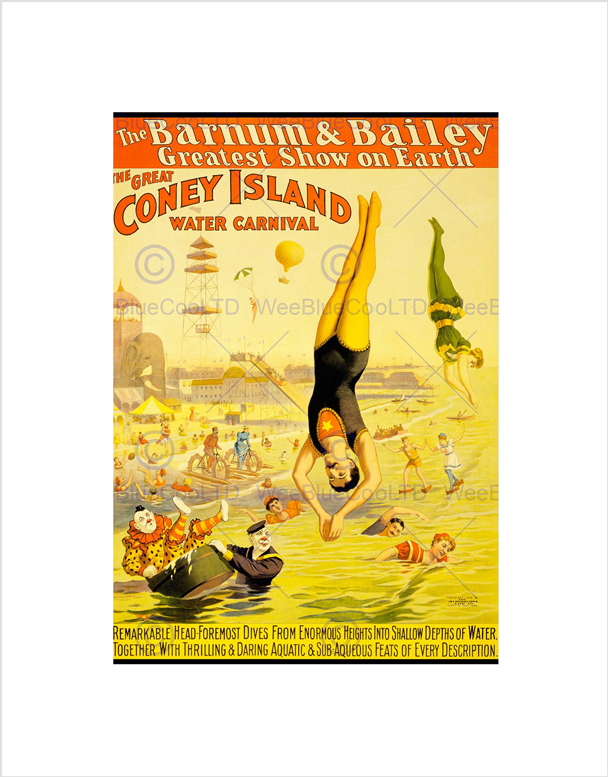 CIRCUS BARNUM BAILEY CONEY ISLAND WATER CARNIVAL CLOWN DIVE ART PRINT B12X6591