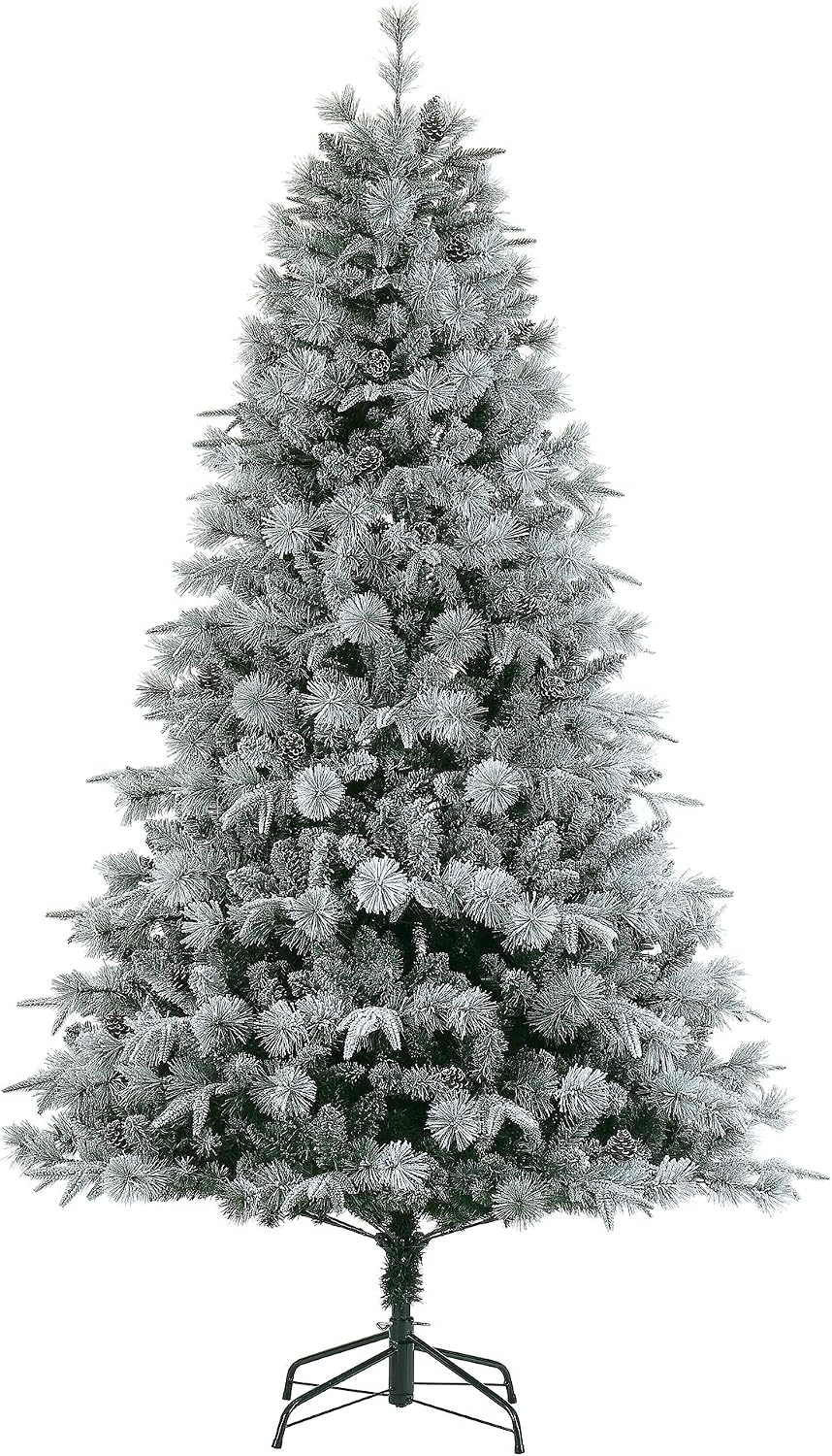 LordofXMAS Flocked Artificial Christmas Tree, Prelit 7.5 ft. PE/PVC Pine with Easy Plug LED String Lights Color Changing Bulbs, 52 in. Width 1614 Tips
