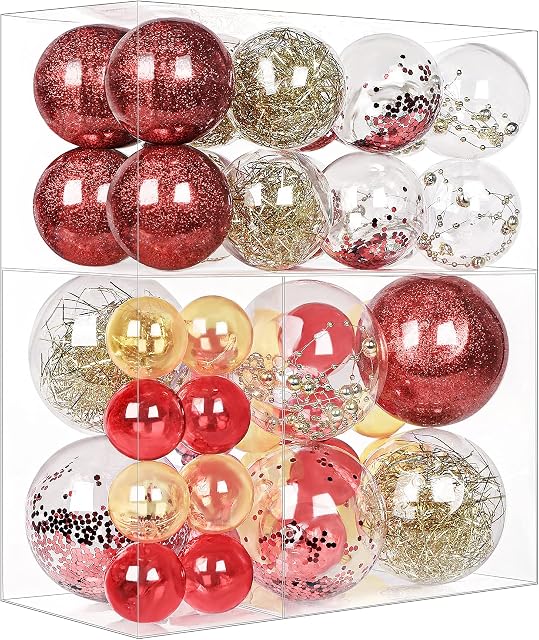 SHareconn Christmas Tree Decorations Baubles Set Red and Gold, 46 PCS Shatterproof Holiday Ornaments Balls Decoration for Xmas Tree, Great Decorations for Holiday Party Wedding