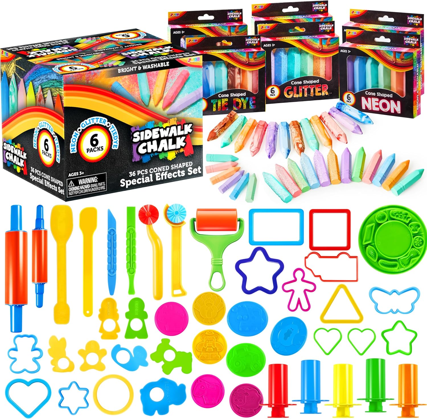 JOYIN 36 PCS Washable Sidewalk Chalks and 44 Pieces Clay Tool Accessories Set for Kids, Art Supplies, Birthday Party Gift for Kids Ages 3 Years and up