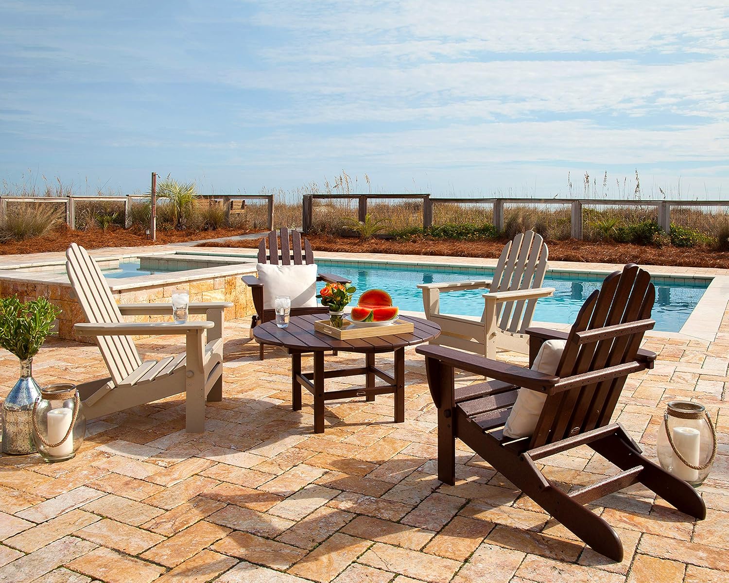 POLYWOOD PWS119-1-TE Classic Adirondack 5-Piece Conversation Set, Teak