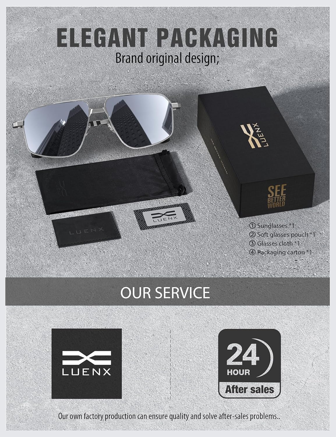 LUENX Aviator Sunglasses for Men Square Polarized Polygon Sun Glasses UV400 Protection - Image 6