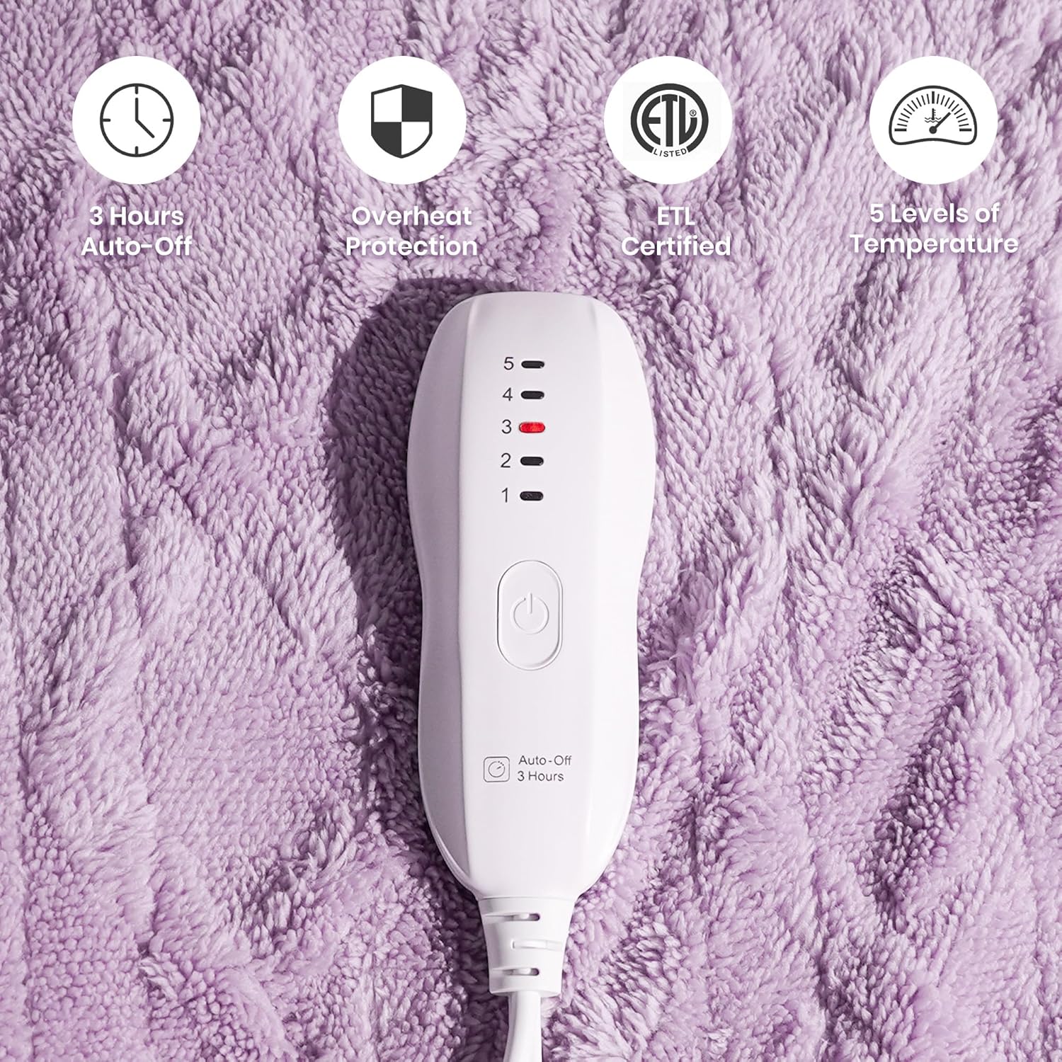 Heated Blanket-Electric Blanket 50"x60" Soft Heated Throw Blanket with 5 Heating Levels & 3 Hours auto-Off,Machine Washable(Purple - Image 3