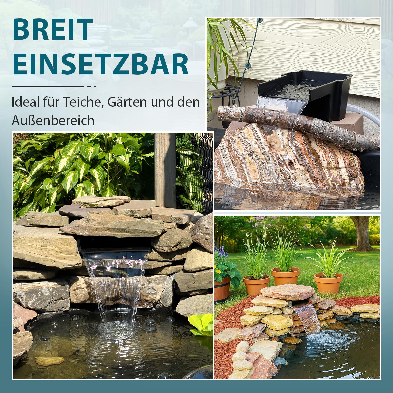 Teich Wasserfall, 20 cm breiter Wasserfall Garten für Wasserspiel und Bachlauf, Schwarz