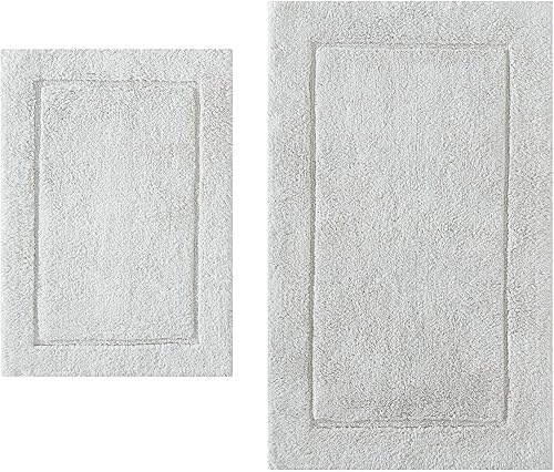 Calvin Klein - Juego de alfombras de baño, alfombras de baño de algodón suaves y absorbentes, decoración moderna de baño (gris plateado, 2 piezas)