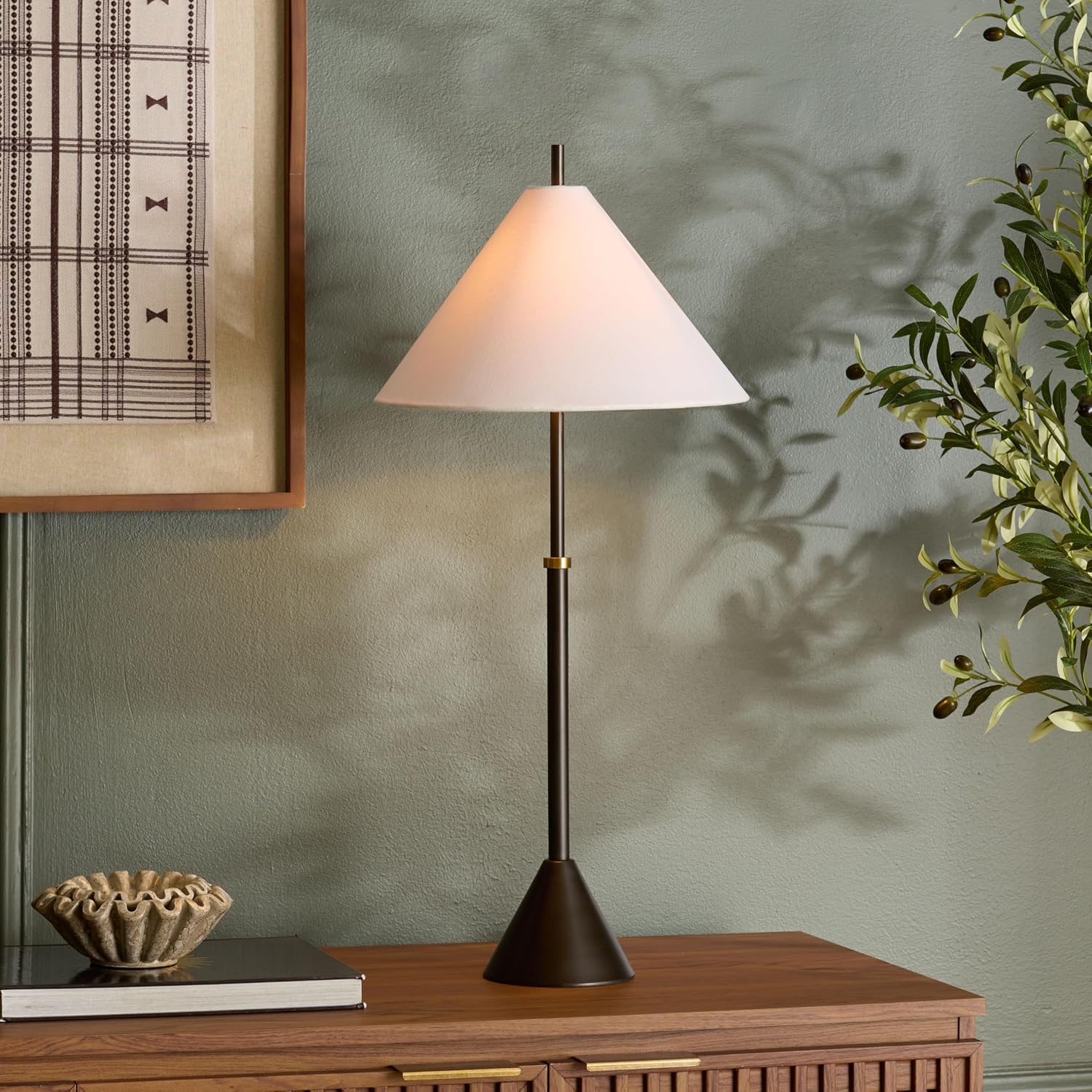 SAFAVIEH Lighting Collection - Troye Antique Silver Metal Table Lamp with White Fabric Shade, 30" Modern Bedside or Desk Light, E26 Bulb Compatible (TBL8004A)