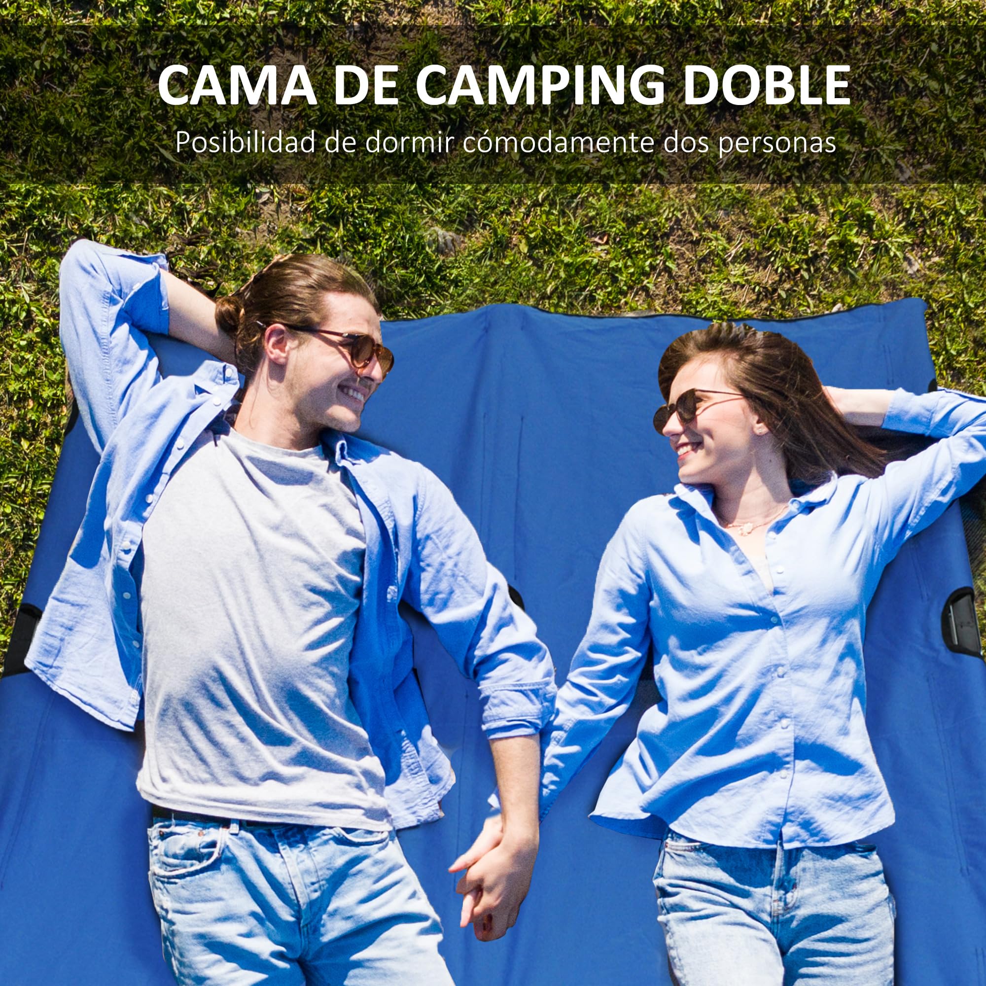 Outsunny Cama de Camping Plegable Cama de Acampada con Bolsa de Transporte y Marco Metálico Carga 136 kg para Playa Senderismo 193x125x40 cm Azul