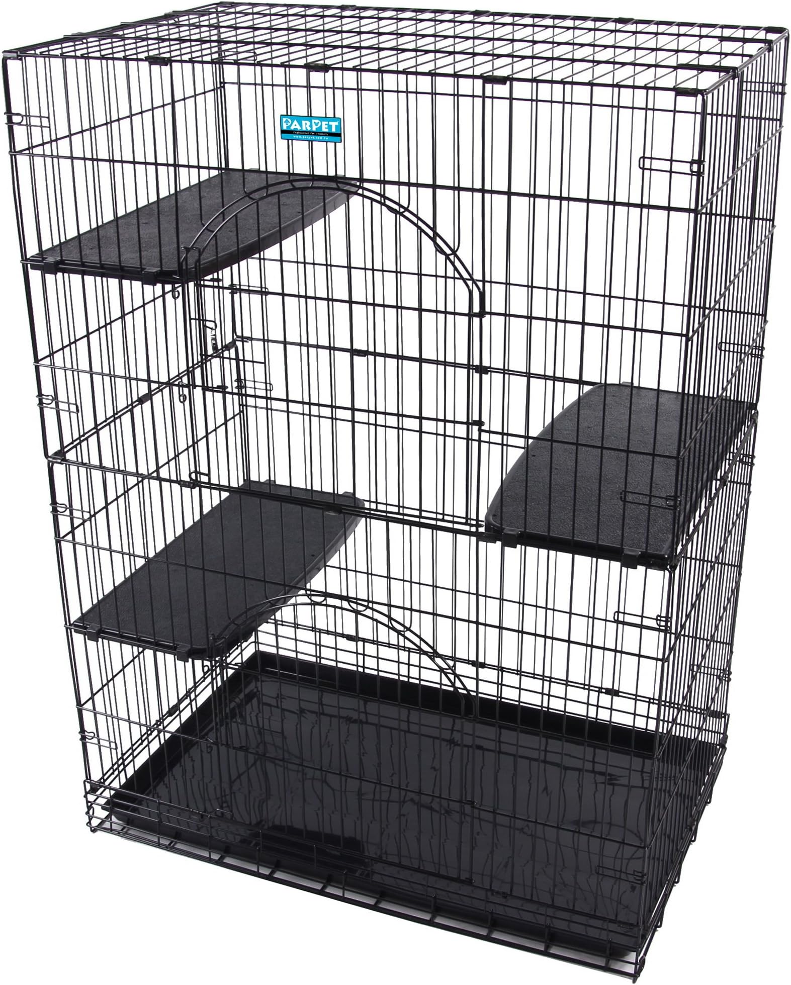 PARPET Foldable Cat Wire Cages/Pet Playpen,2 Door, Includes 3 Perches, Tray& 4 Locking Casters (Black)