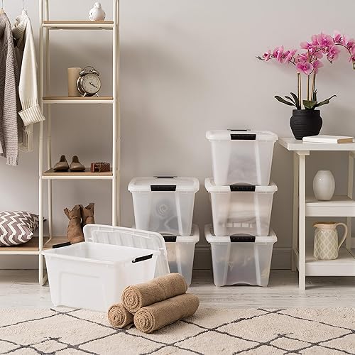 Vista 216 de IRIS USA - Caja de almacenamiento de plástico de 19 cuartos de galón con tapa y pestillos – Paquete de 4 – sin BPA, solución de organización