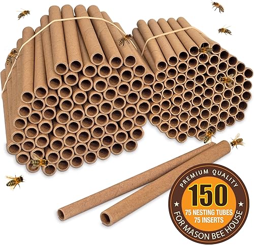 Miniatura 3 de Rivajam Paquete de recambio de 150 tubos Mason Bee House  75 tubos de abejas de cartón y 75 revestimientos de tubo de abeja de albañil de papel