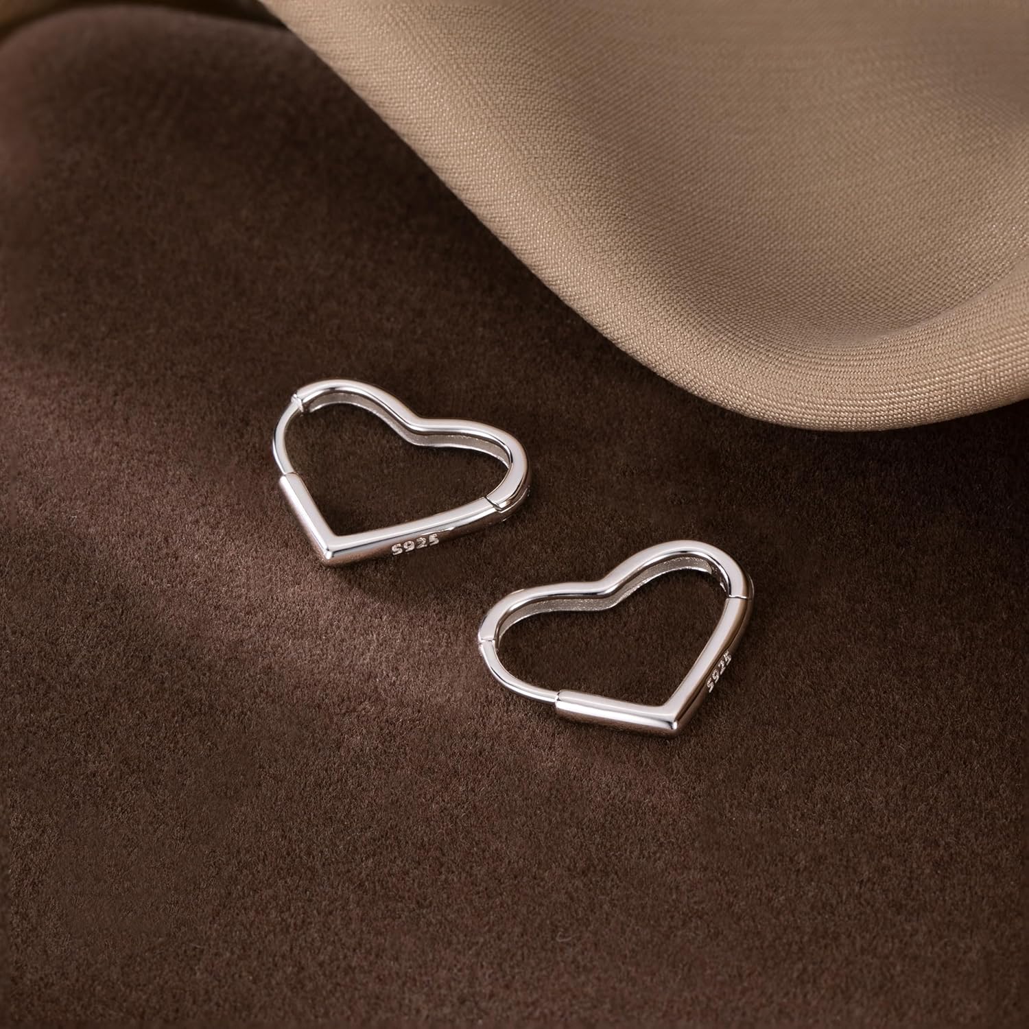 Reffeer Solid 925 Sterling Silver Heart Earrings Hoop Minimalist Sleeper Huggie Earrings For Women