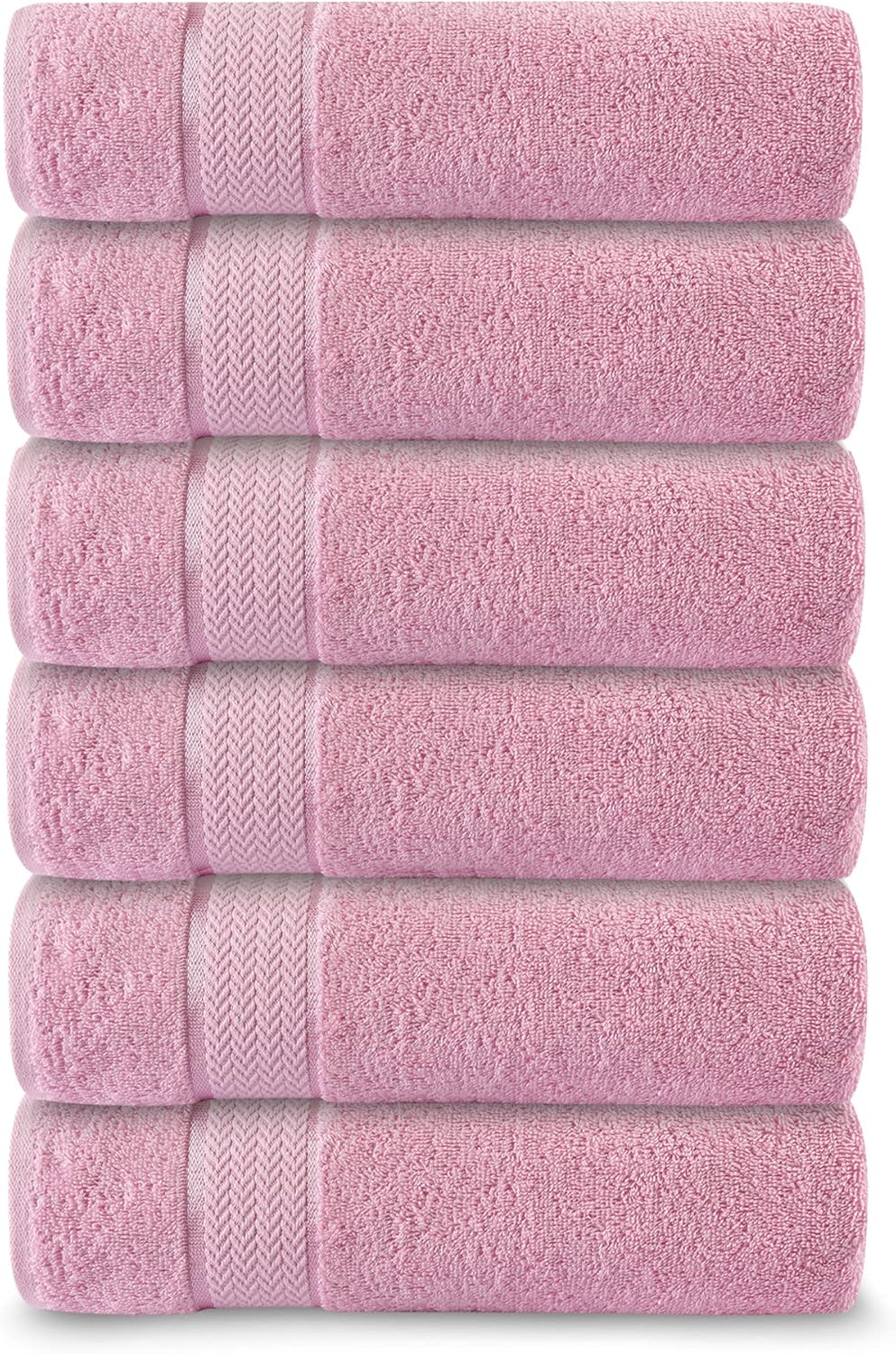 Luxury Bath Towels| 100% Cotton| Premium, Soft, Plush, Thick, Fluffy, Durable, Absorbent, Quick Dry| Home, Hotel, Gym, Shower, Spa | Large Towel Set for Bathroom| Set of 6| 24 x 48 |- Pink /Light Pink
