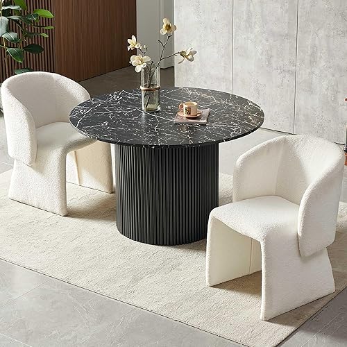 Miniatura 17 de Set de mesa de comedor Homedot para 4, mesa redonda de comedor estilo granja y 4 sillas de acento para comedor con respaldo curvo y apoyabrazos,