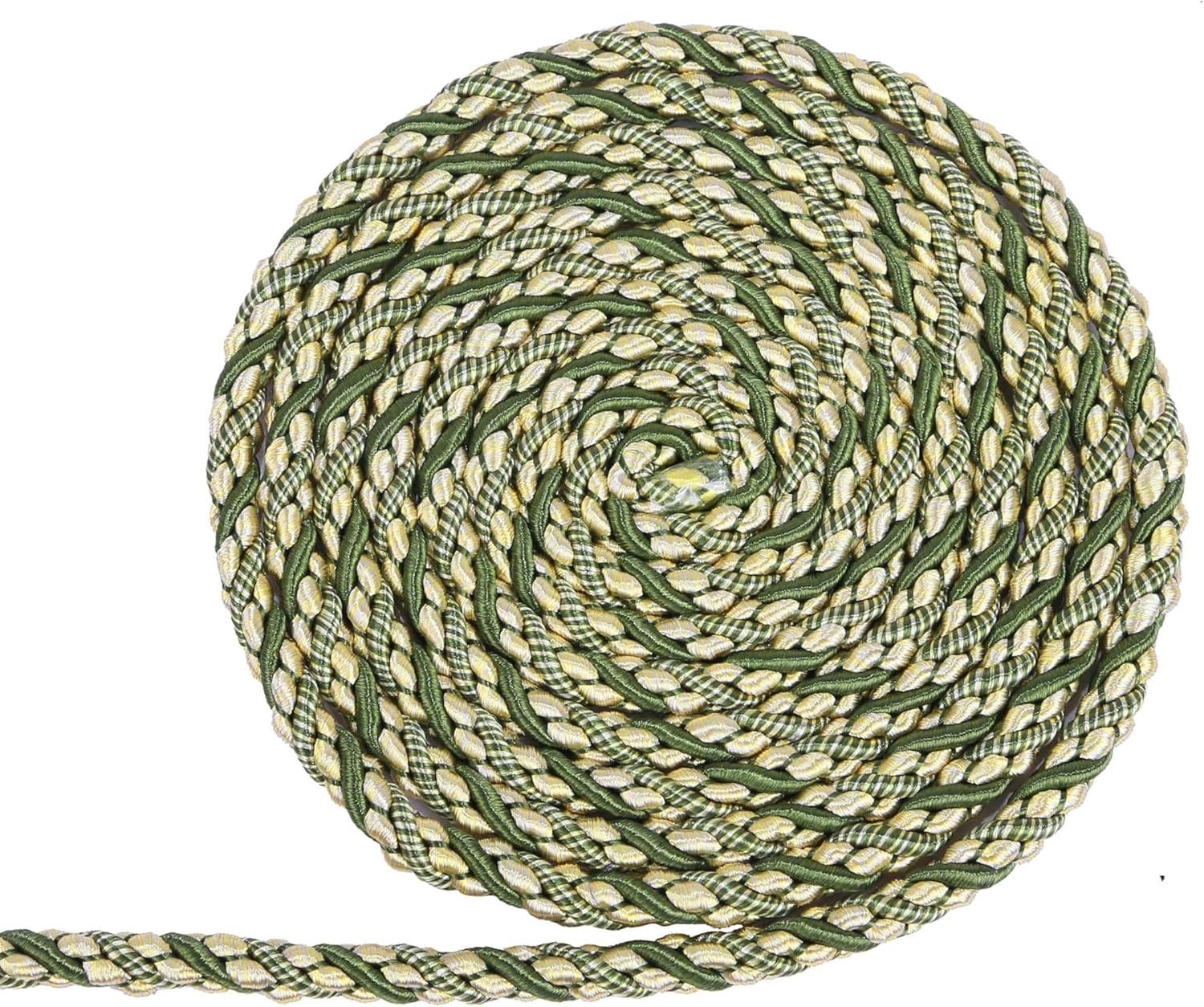 BEL AVENIR Twisted Cord, 0.27 inch 10Yards Cord Trim Basic Sewing Luxury Multicolor Handmade Crafts Nylon Rope for DIY, Home Decor, Embellishment(Green)