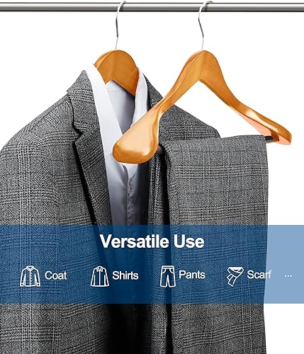 Miniatura 5 de HOUSE DAY Perchas de madera con hombros anchos, perchas para trajes con barra antideslizante para pantalones, acabado suave, gancho giratorio de