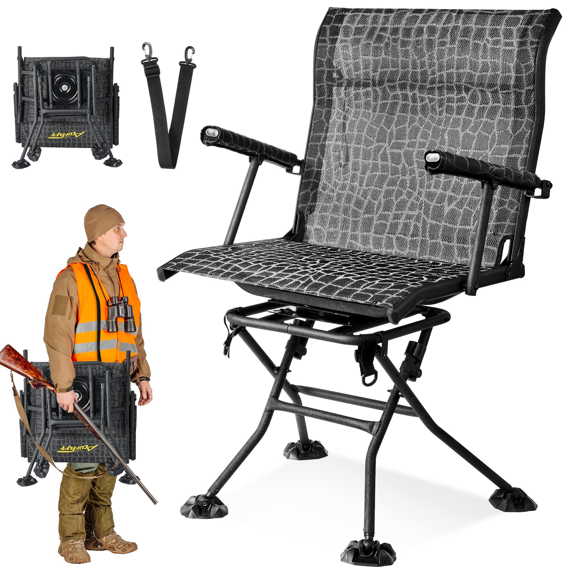 Hunting Chair- Swivel Hunting Chair with Silent 360-degree Swivel Hunting Seat - Foldable, Waterproof Fabric, Extra Stability for Outdoor Hunting