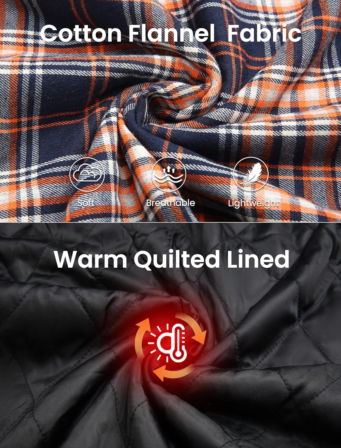 COOFANDY Flannel Jacket for Men Quilted Lined Shacket Long Sleeve Button Down Hoodie Shirt Jackets - Image 4