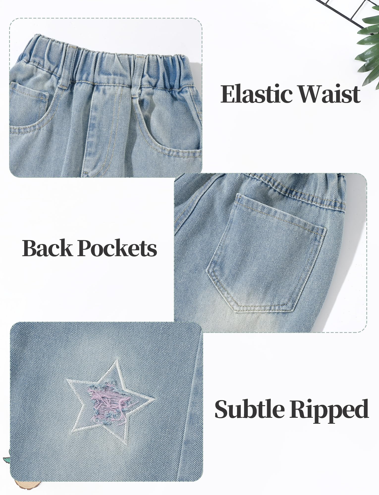 Jeans rasgados para niñas, cintura alta elástica, pierna ancha, pantalones de mezclilla desgastados con bolsillos, holgados, casuales, ropa de calle 5-14 años, star, 5-6 años