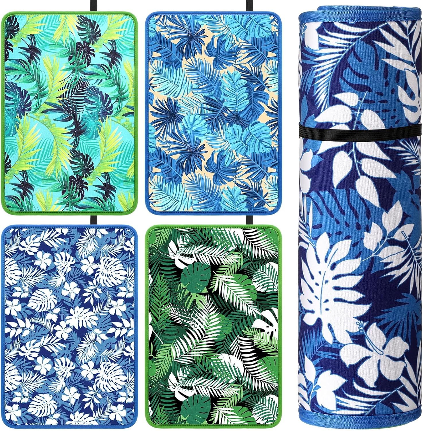 Drydiet 4 Pcs Pool Cushions Poolside Seating Mat 17.7 x 11.8 Inches Swimming Pool Mat for Edge Seat Cushion Pad for Outdoor Summer Beach Poolside Accessories(Blue Stripes)