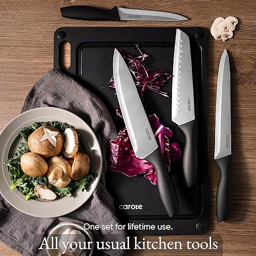 Miniatura 7 de CAROTE Juego de cuchillos de cocina de 6 piezas con 3 protectores de cuchilla, juego de cuchillos de cocina de acero inoxidable a prueba de óxido,