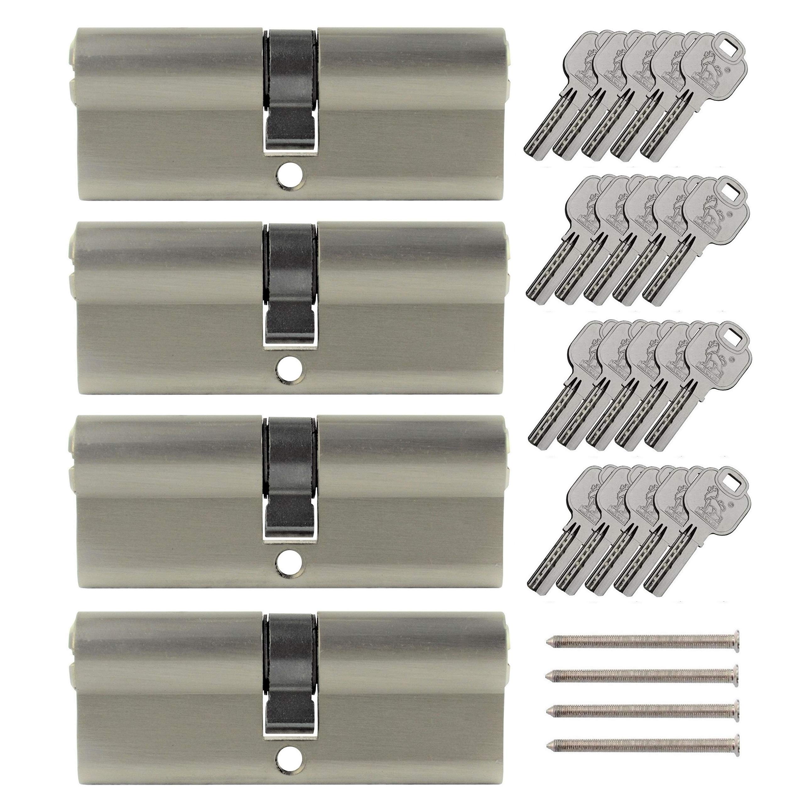 LÖWEN 80 mm 4x Zylinderschloss Doppelzylinder 40/40 Gleichschließend Massive Schließzylinder inkl. 20 Wendeschlüssel Profilzylinder 4er Set